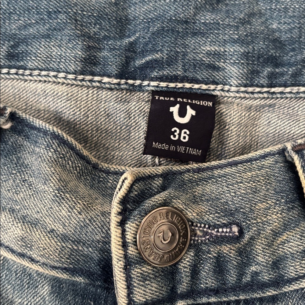True Religion Faded Blue Denim Jeans distressed look - Picture 6 of 13